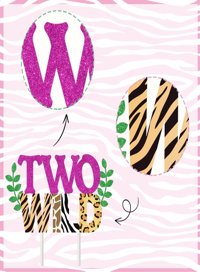 Funmemoir Two Wild Birthday Decorations for Girl - Two Wild Cake Topper, Animal Print Cupcake Toppers, 31 Pcs Jungle Safari Animal 2nd Birthday Party Cake Decorations - Image 5